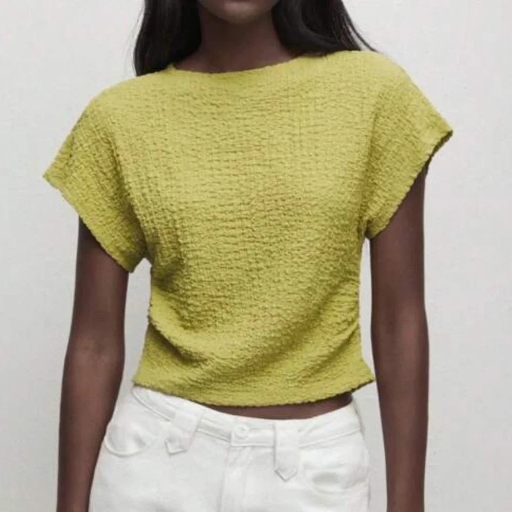 Women's Green Short Cap/Batwing Sleeve T-Shirt With Ruched Waist | Size S | NWT - Picture 2 of 8